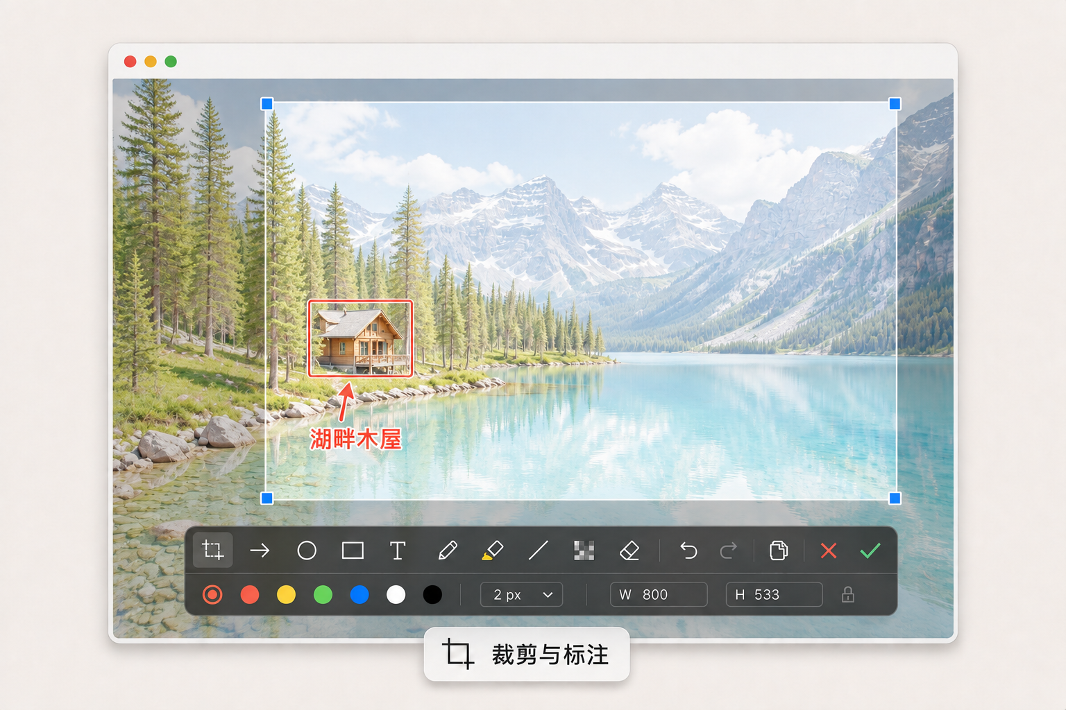 PicSee 框选图片区域，添加箭头与文字标注后复制或保存